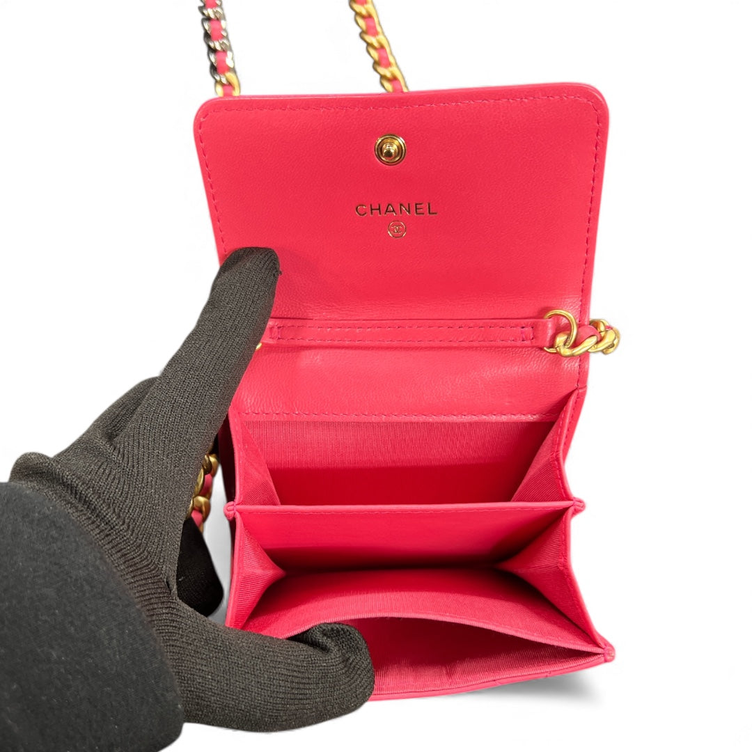 CHANEL Pink Matelassé Leather Chain  Wallet CH1944