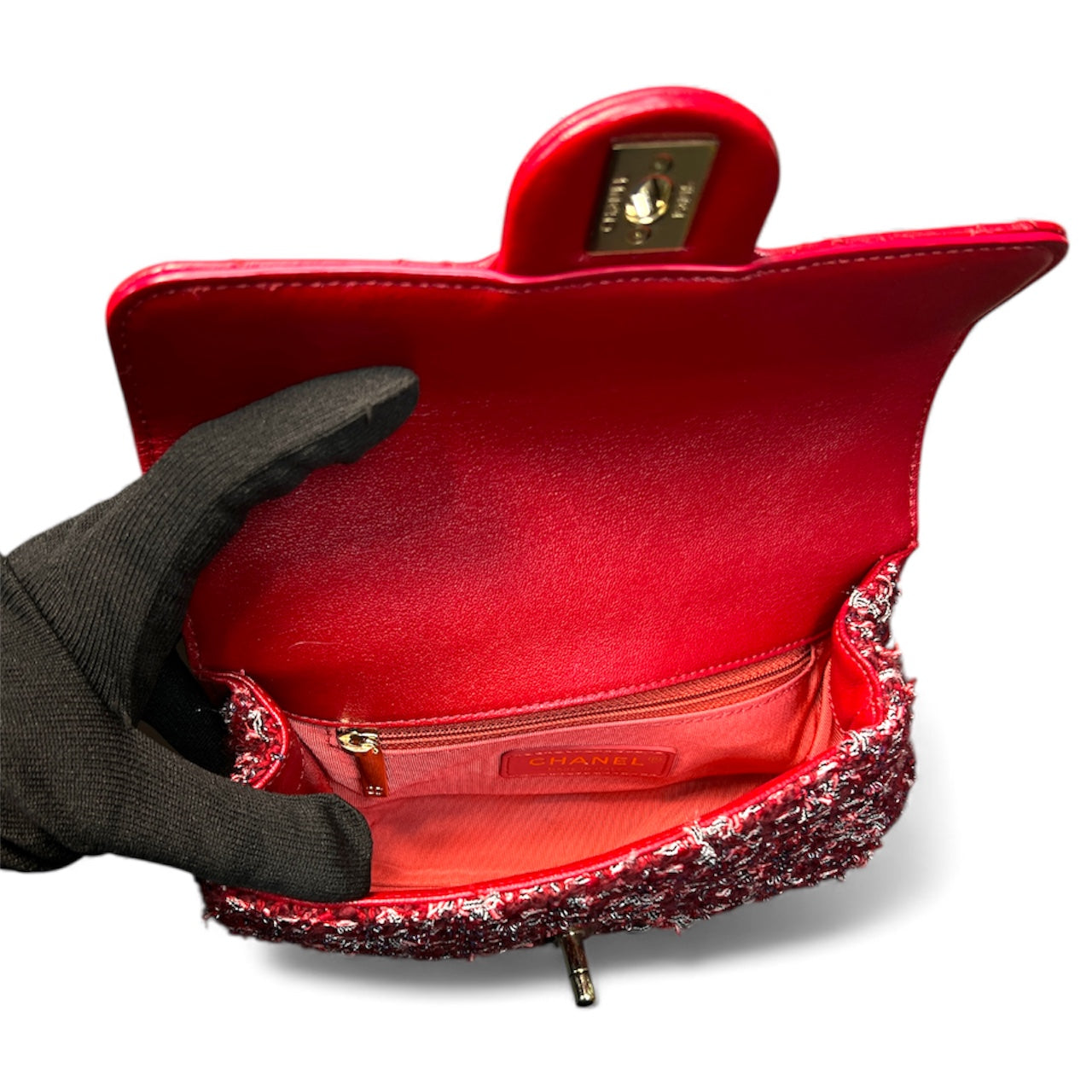 CHANEL Red Tweed Shoulder Bag CH1943