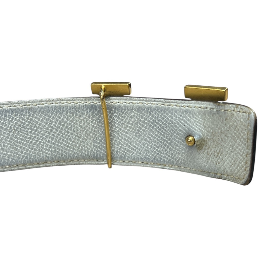 HERMES Constance H Buckle Leather Belt Black Gold HE432