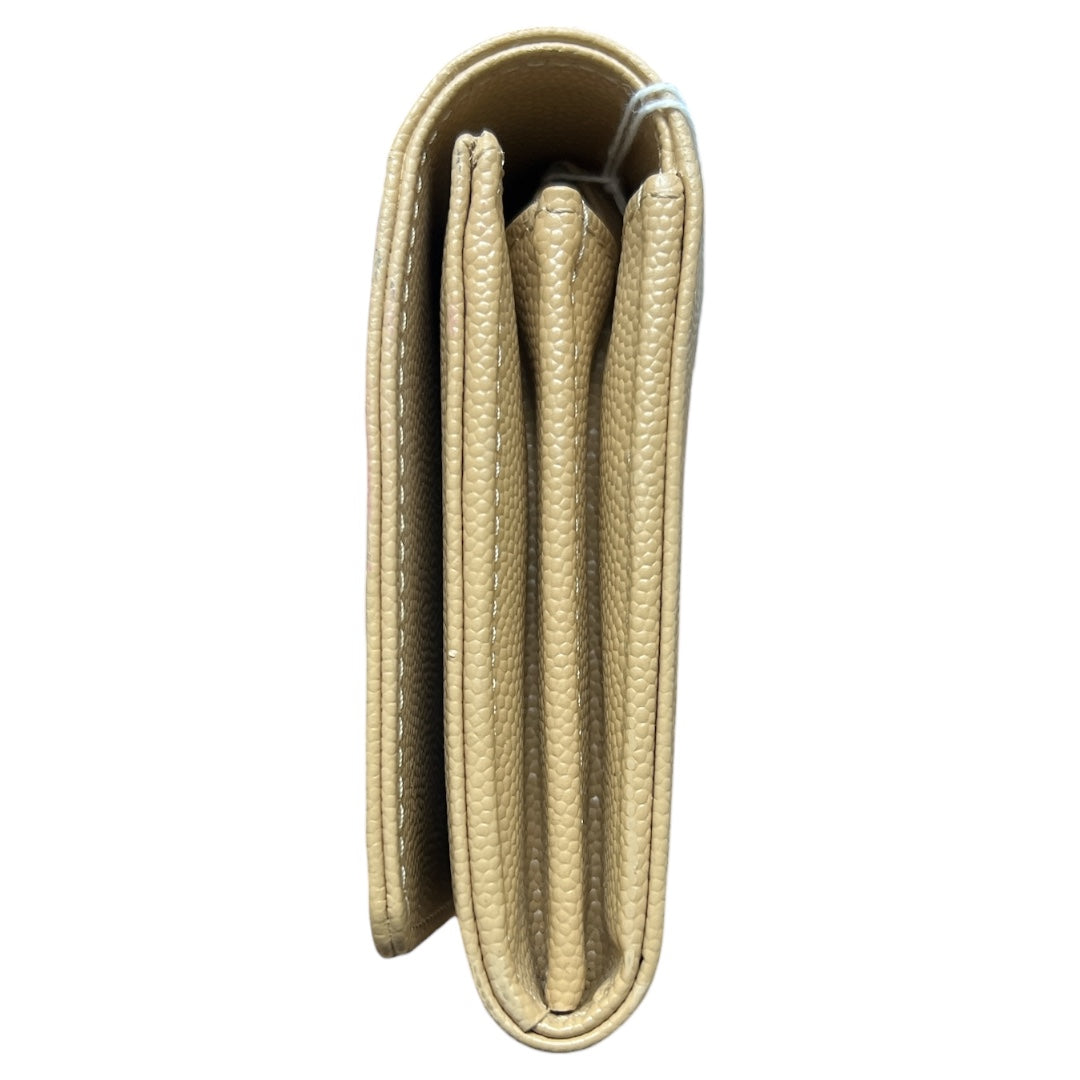CHANEL Deauville Stud Logo Round Zip Long Wallet Caviar Skin Beige CH2066