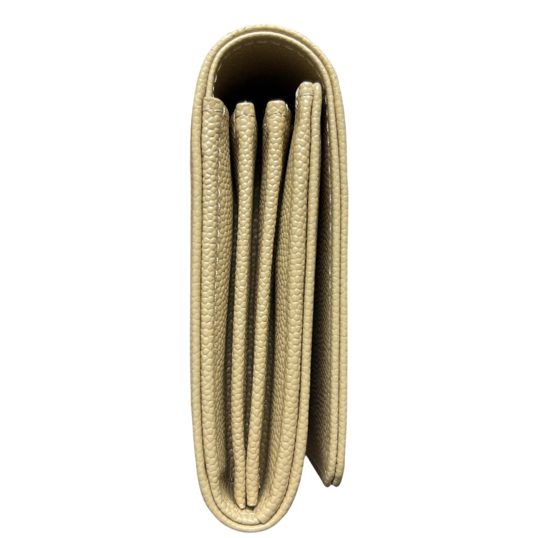 CHANEL Deauville Stud Logo Round Zip Long Wallet Caviar Skin Beige CH2066