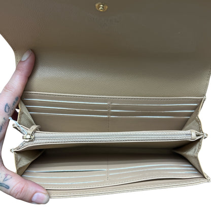 CHANEL Deauville Stud Logo Round Zip Long Wallet Caviar Skin Beige CH2066