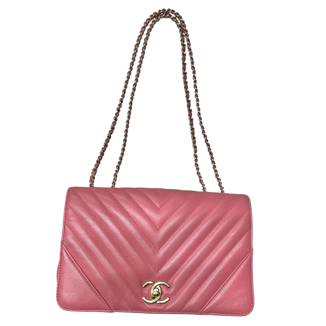 CHANEL Chevron V Stitch Chain Shoulder Bag Pink CH2092