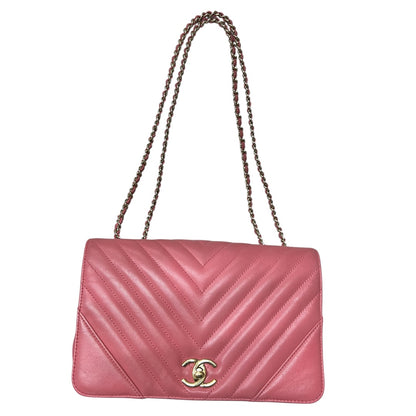 CHANEL Chevron V Stitch Chain Shoulder Bag Pink CH2092