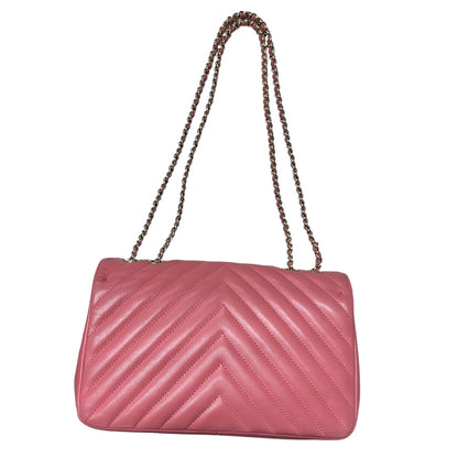 CHANEL Chevron V Stitch Chain Shoulder Bag Pink CH2092