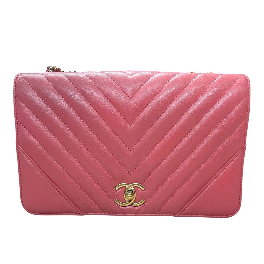 CHANEL Chevron V Stitch Chain Shoulder Bag Pink CH2092