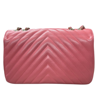 CHANEL Chevron V Stitch Chain Shoulder Bag Pink CH2092