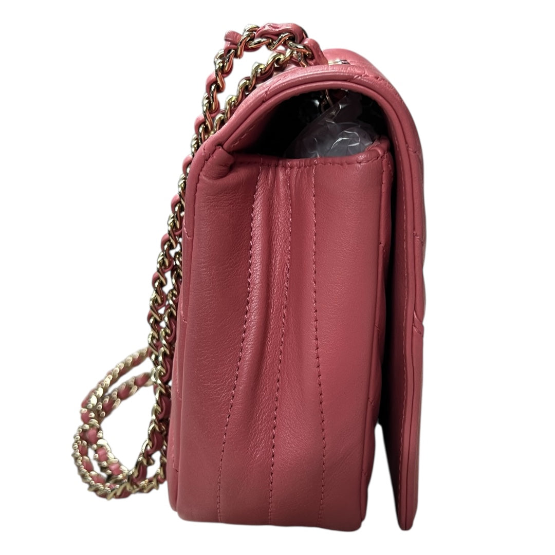 CHANEL Chevron V Stitch Chain Shoulder Bag Pink CH2092
