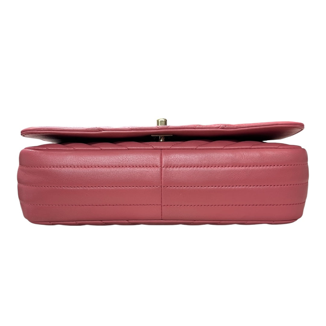CHANEL Chevron V Stitch Chain Shoulder Bag Pink CH2092