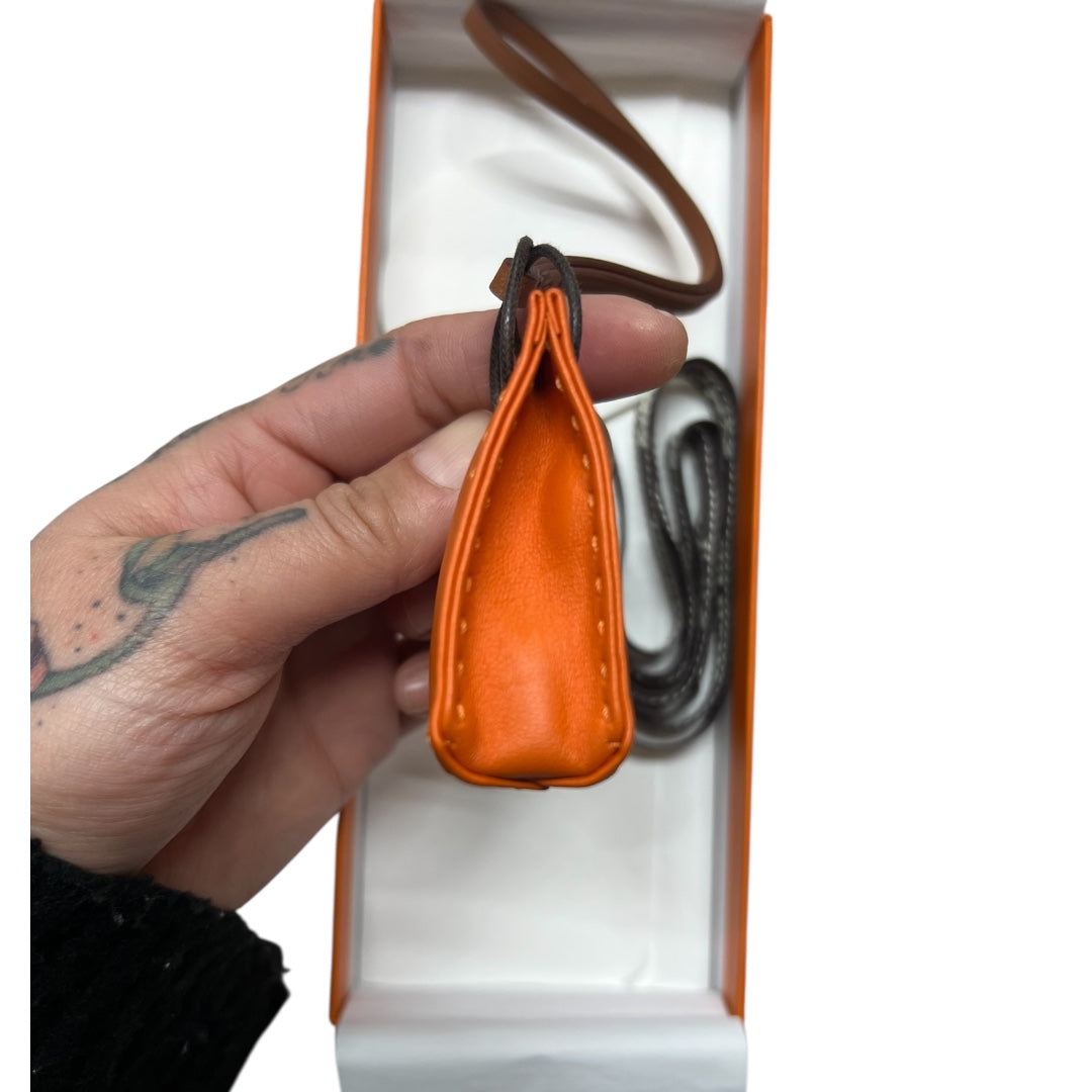 HERMES Sac Orange Bag Charm Orange Leather Handbag Charm HE436