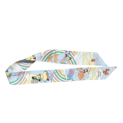 HERMES Twilly Carres Volants Silk Scarf Cream Blue Multicolor HE437