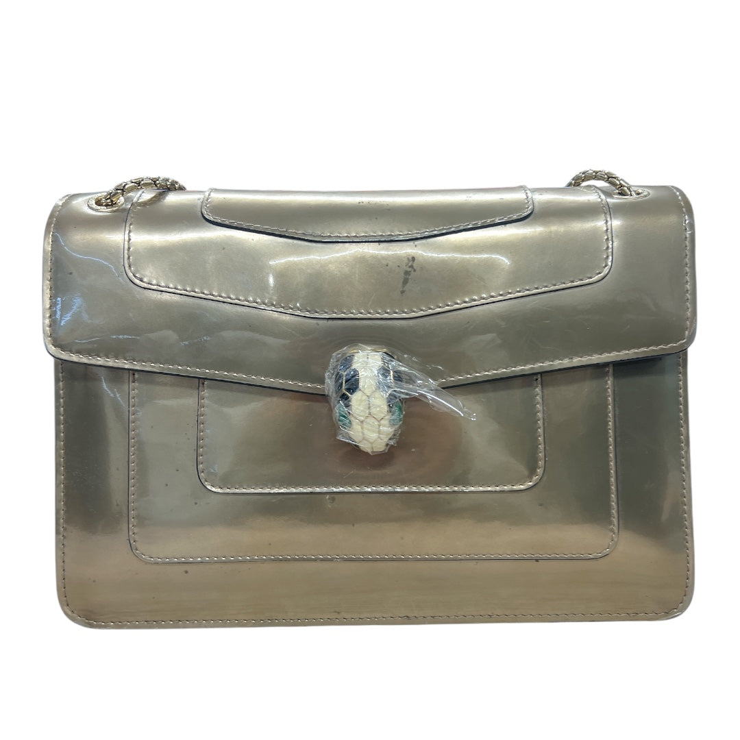 BVLGARI Serpenti Forever Patent Leather Chain Shoulder Bag Silver BV61