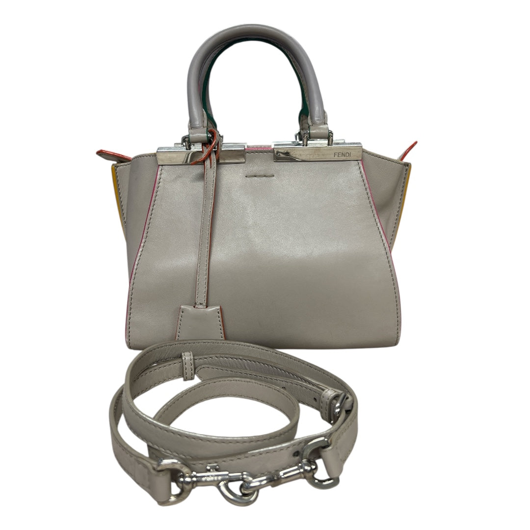 FENDI Petite 2Jours Leather 2-Way Top Handle Shoulder Bag Gray FE362