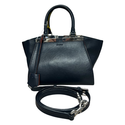 FENDI Petite 2Jours Leather 2-Way Top Handle Shoulder Bag Black FE363