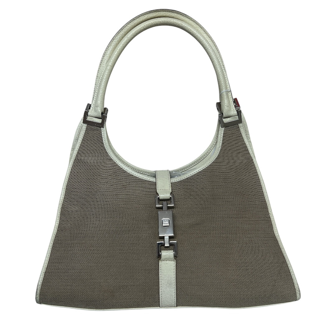 GUCCI Jackie Canvas Leather Hobo Shoulder Bag Beige GU563