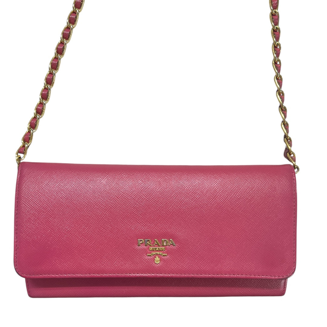 PRADA Saffiano Leather Chain Wallet Shoulder Bag Pink PR176