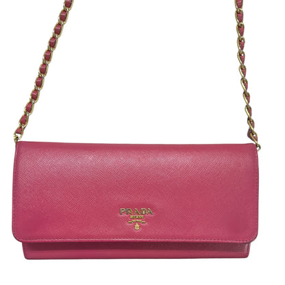 PRADA Saffiano Leather Chain Wallet Shoulder Bag Pink PR176