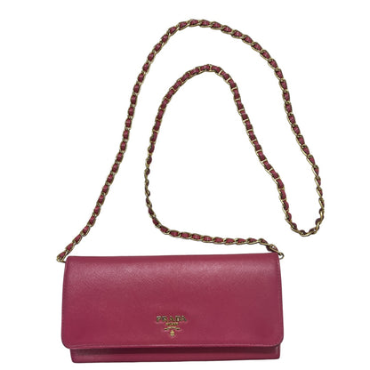PRADA Saffiano Leather Chain Wallet Shoulder Bag Pink PR176