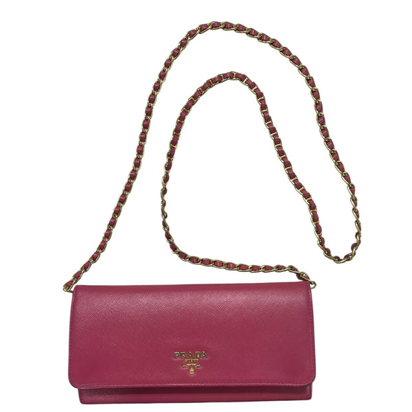 PRADA Saffiano Leather Chain Wallet Shoulder Bag Pink PR176