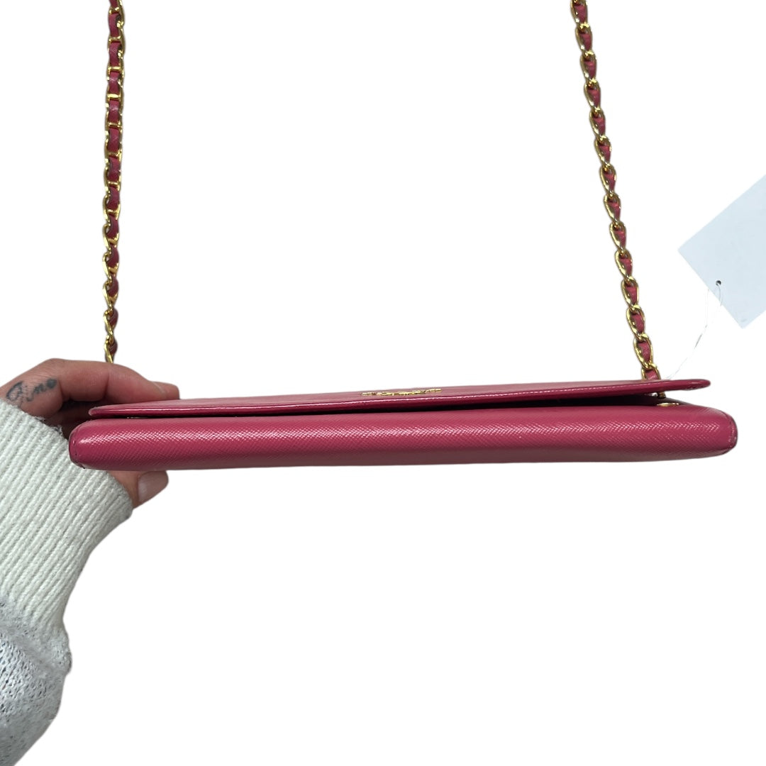 PRADA Saffiano Leather Chain Wallet Shoulder Bag Pink PR176