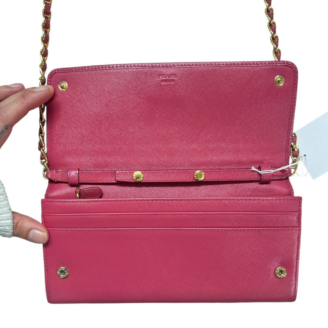 PRADA Saffiano Leather Chain Wallet Shoulder Bag Pink PR176