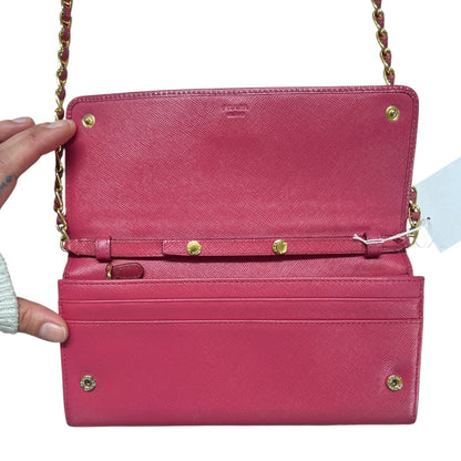 PRADA Saffiano Leather Chain Wallet Shoulder Bag Pink PR176