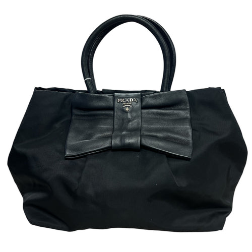 PRADA Nylon Bow Handbag Tote Bag Black PR177