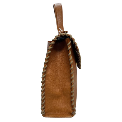 Yves Saint Laurent Leather Handbag Top Handle Bag Brown Yv154
