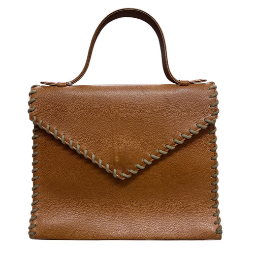Yves Saint Laurent Leather Handbag Top Handle Bag Brown Yv154