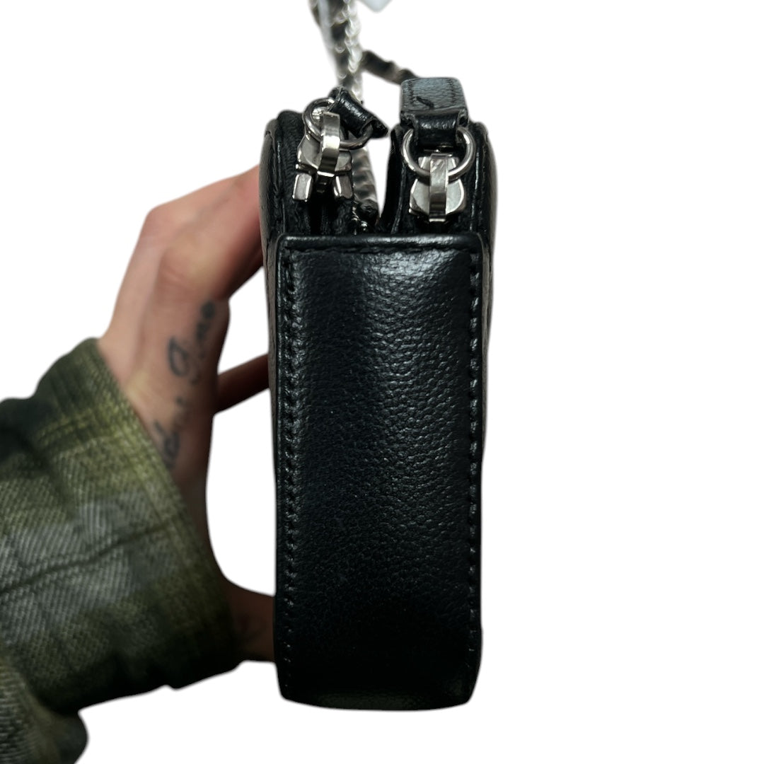 CHANEL Double Zip Chain Wallet Quilted Grained Calfskin Black CH2108