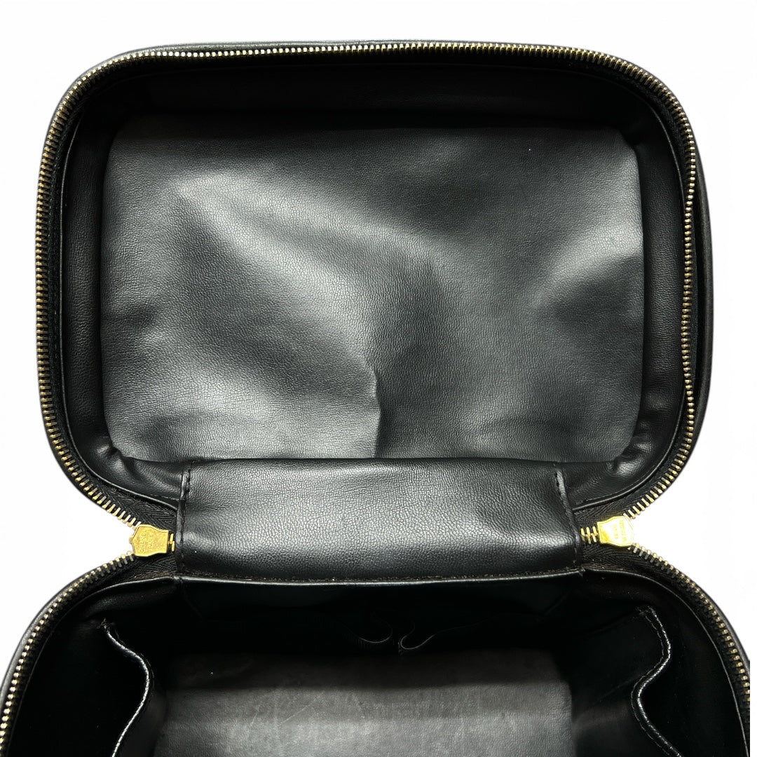 CHANEL Vanity Bag CC Logo Caviar Skin Black Gold Hardware 2WAY CH2115