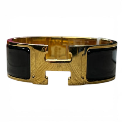 HERMES Clic Clac H Bracelet Black Enamel Gold Hardware Bangle HE443