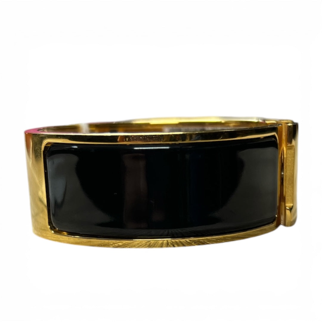 HERMES Clic Clac H Bracelet Black Enamel Gold Hardware Bangle HE443
