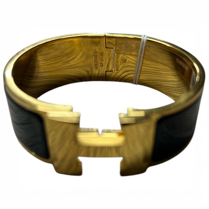 HERMES Clic Clac H Bracelet Black Enamel Gold Hardware Bangle HE443