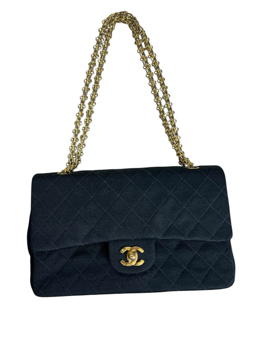 CHANEL Vintage Classic Double Flap Medium Jersey Black Gold Hardware Chain Shoulder Bag 1994-1996 CH2118