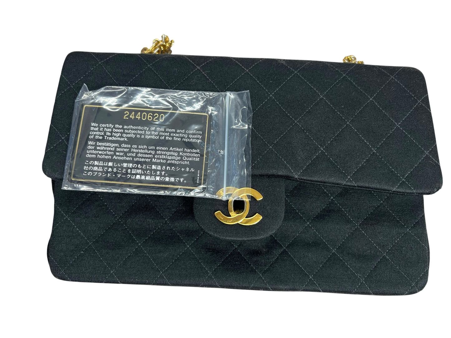 CHANEL Vintage Classic Double Flap Medium Jersey Black Gold Hardware Chain Shoulder Bag 1994-1996 CH2118