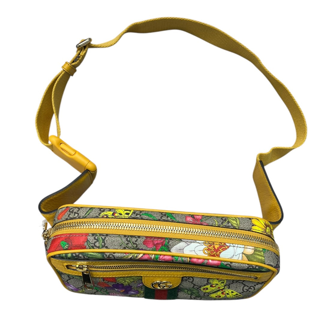 GUCCI GG Flora Ophidia Belt Bag PVC Leather Yellow GU588