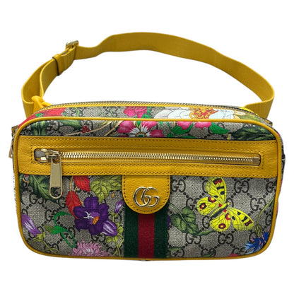 GUCCI GG Flora Ophidia Belt Bag PVC Leather Yellow GU588