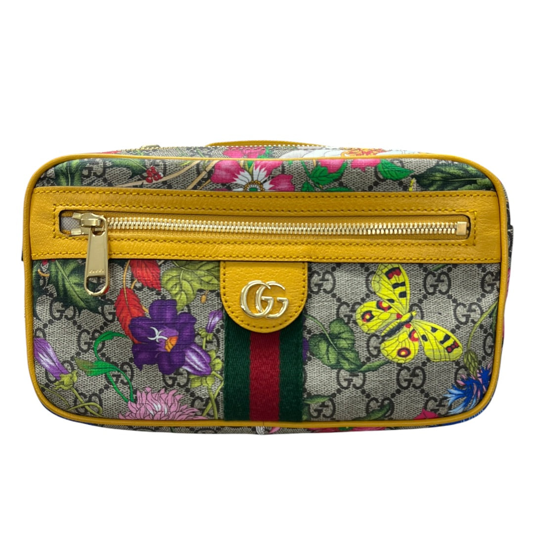 GUCCI GG Flora Ophidia Belt Bag PVC Leather Yellow GU588