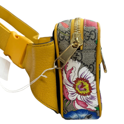 GUCCI GG Flora Ophidia Belt Bag PVC Leather Yellow GU588