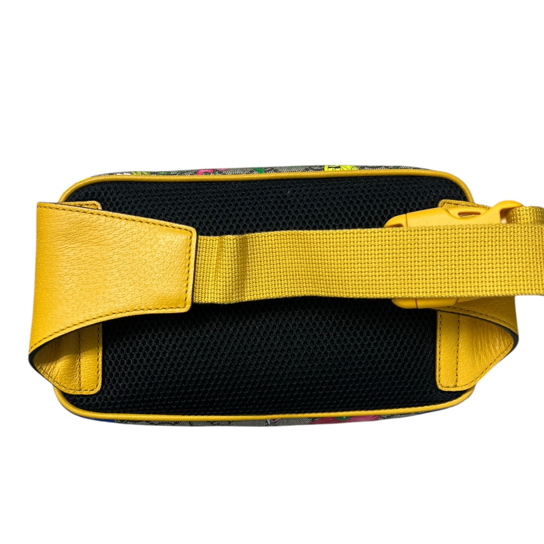 GUCCI GG Flora Ophidia Belt Bag PVC Leather Yellow GU588