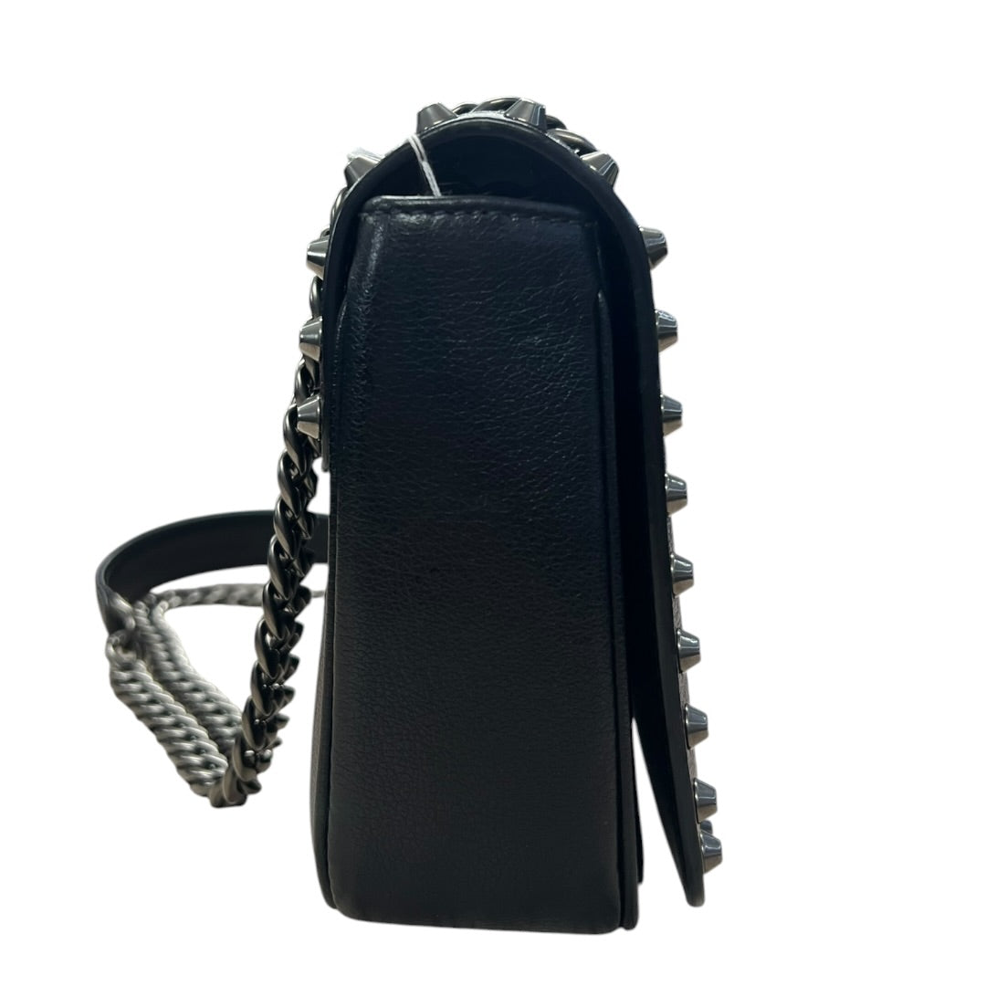 PRADA Studded Leather Flap Chain Shoulder Bag Black PR193