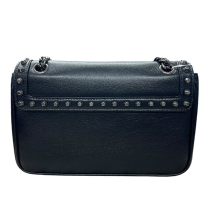 PRADA Studded Leather Flap Chain Shoulder Bag Black PR193