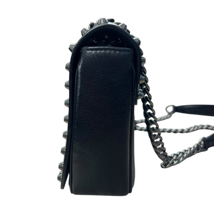 PRADA Studded Leather Flap Chain Shoulder Bag Black PR193