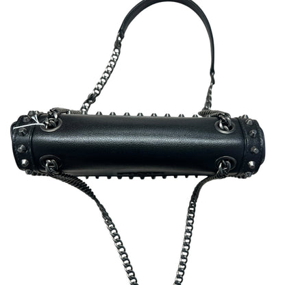 PRADA Studded Leather Flap Chain Shoulder Bag Black PR193