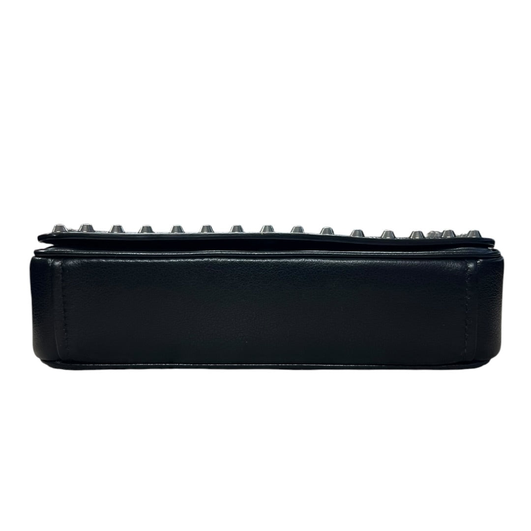 PRADA Studded Leather Flap Chain Shoulder Bag Black PR193