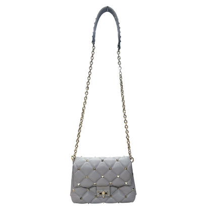 VALENTINO GARAVANI Rockstud Leather Chain Shoulder Bag Gray PR194