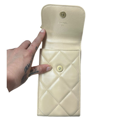 CHANEL 19 Matelasse Chain Smartphone Holder Lambskin Beige CH2146