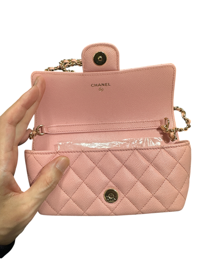 Chanel Matelassé 18 Mini Flap Bag Pink Caviar Leather Gold Hardware Series 31 - CH2081