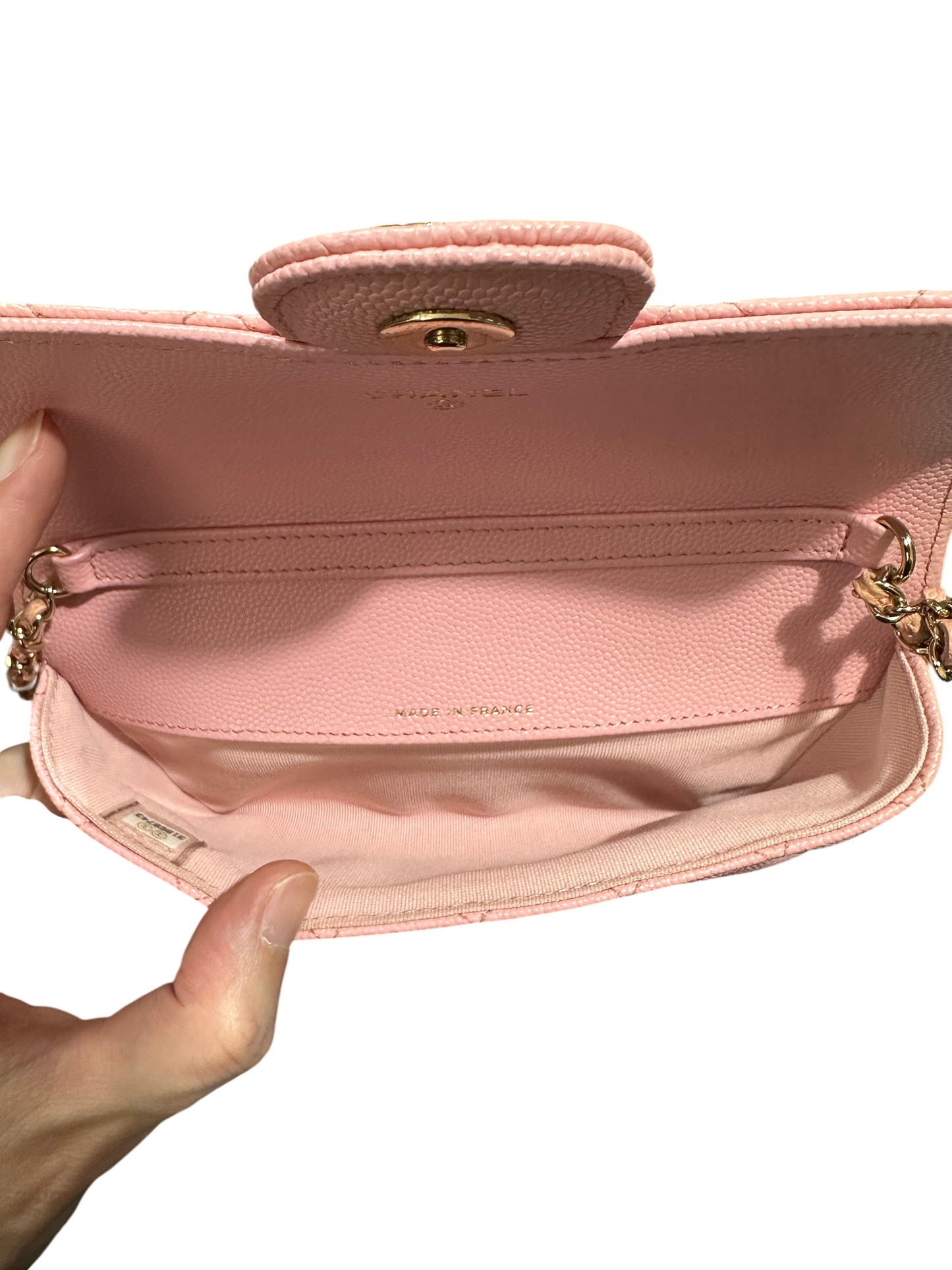 Chanel Matelassé 18 Mini Flap Bag Pink Caviar Leather Gold Hardware Series 31 - CH2081